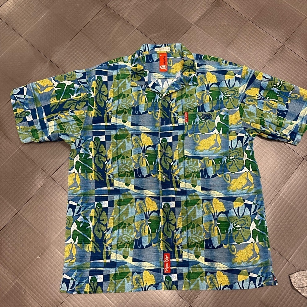 MARK ECKO VINTAGE MENS BUTTON DOWN SHIRT GREEN AND BLUE BUTTON SHIRT XL